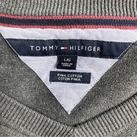 Tommy Hilfiger Grey Pima Cotton Knit V Neck Pullover Light Sweater L - Picture 3 of 13